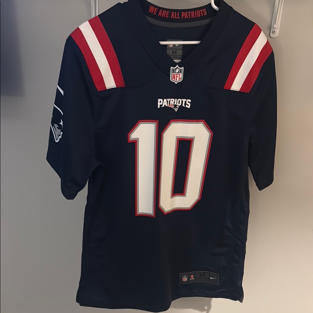 Blue and Red Official Patriots Jersey with Shoulder Stripes